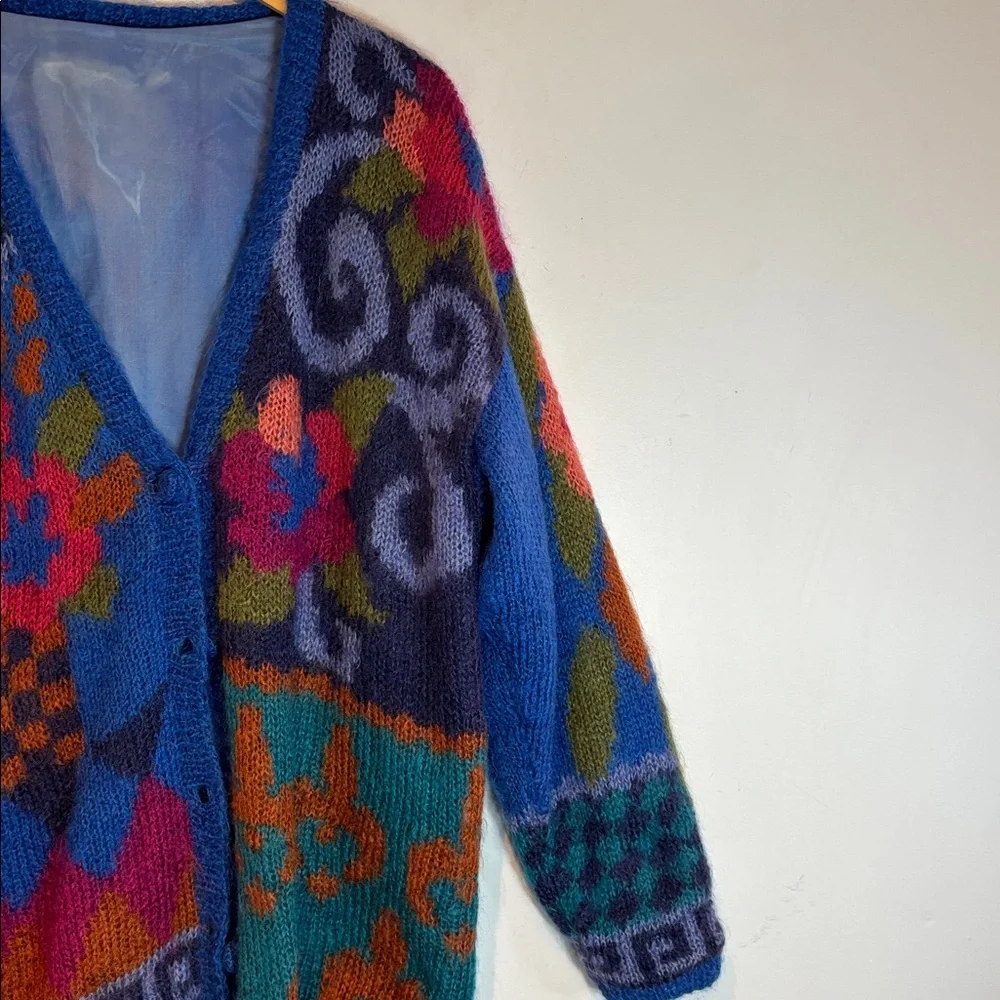 Vintage Colorful Patterned mohair Women's cardigan Sweater size medium - Picture 9 of 12